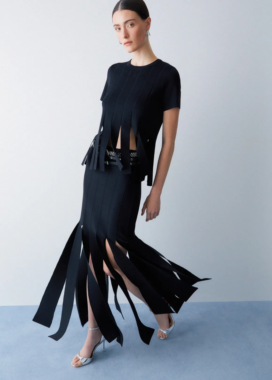 Gonna in maglia con frange