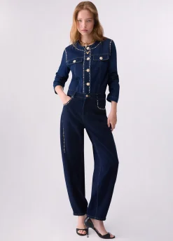 Jeans a vita alta con strass