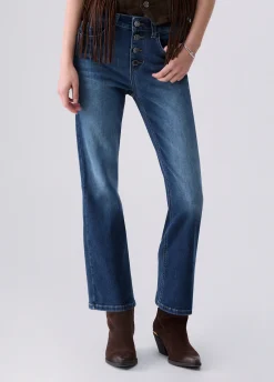 Jeans bootcut con bottoni gioiello