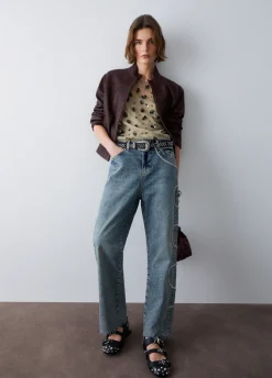 Jeans cropped con ricami gioiello