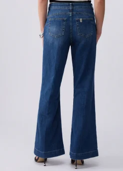 Jeans flare a vita alta con bottoni