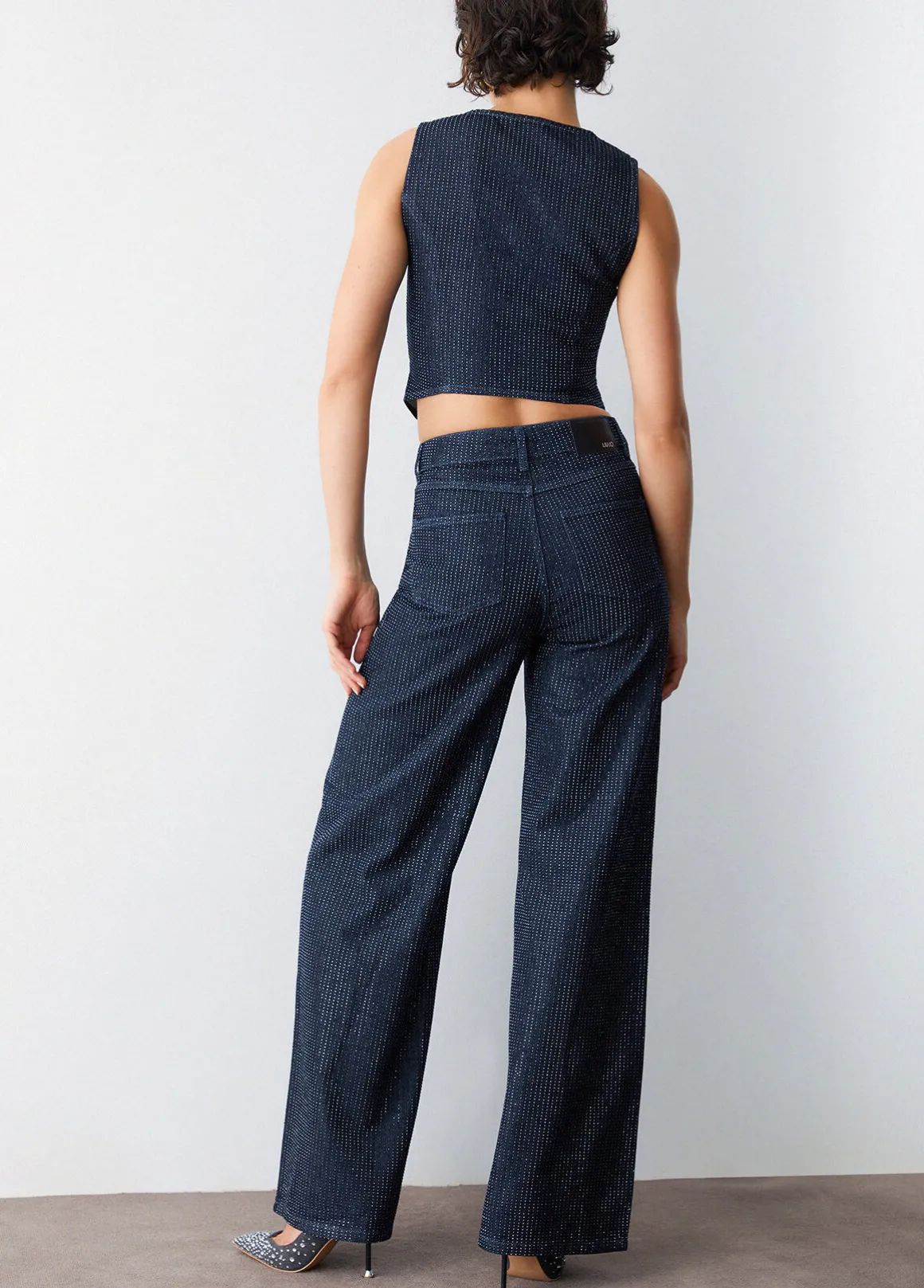 Jeans palazzo full-strass