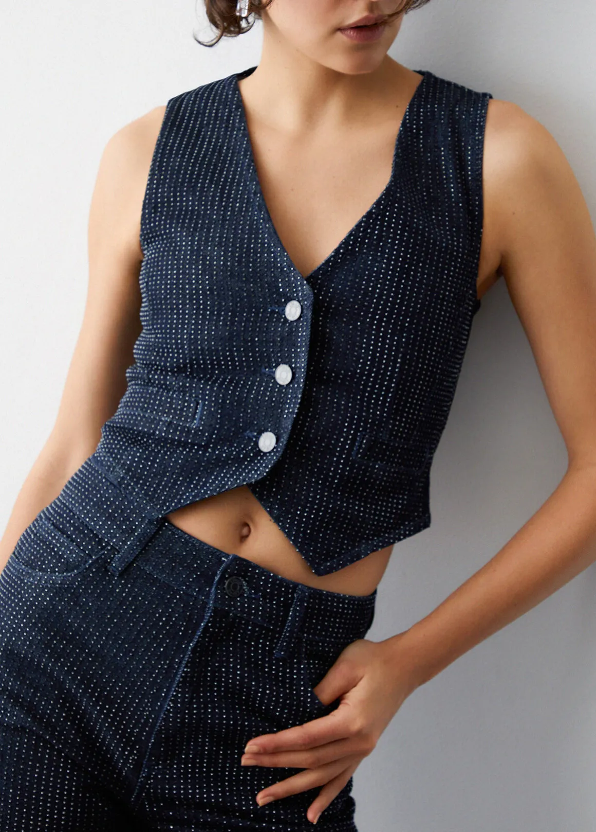 Jeans palazzo full-strass