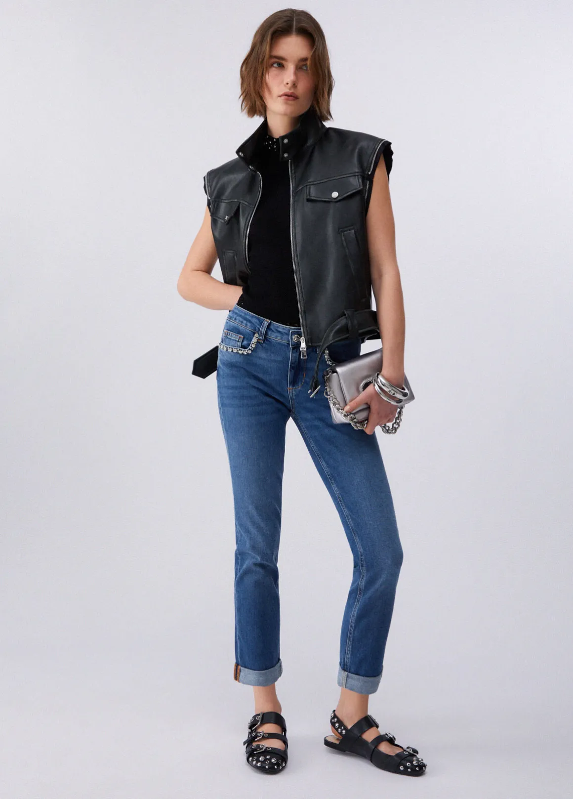 Jeans skinny con ricami gioiello