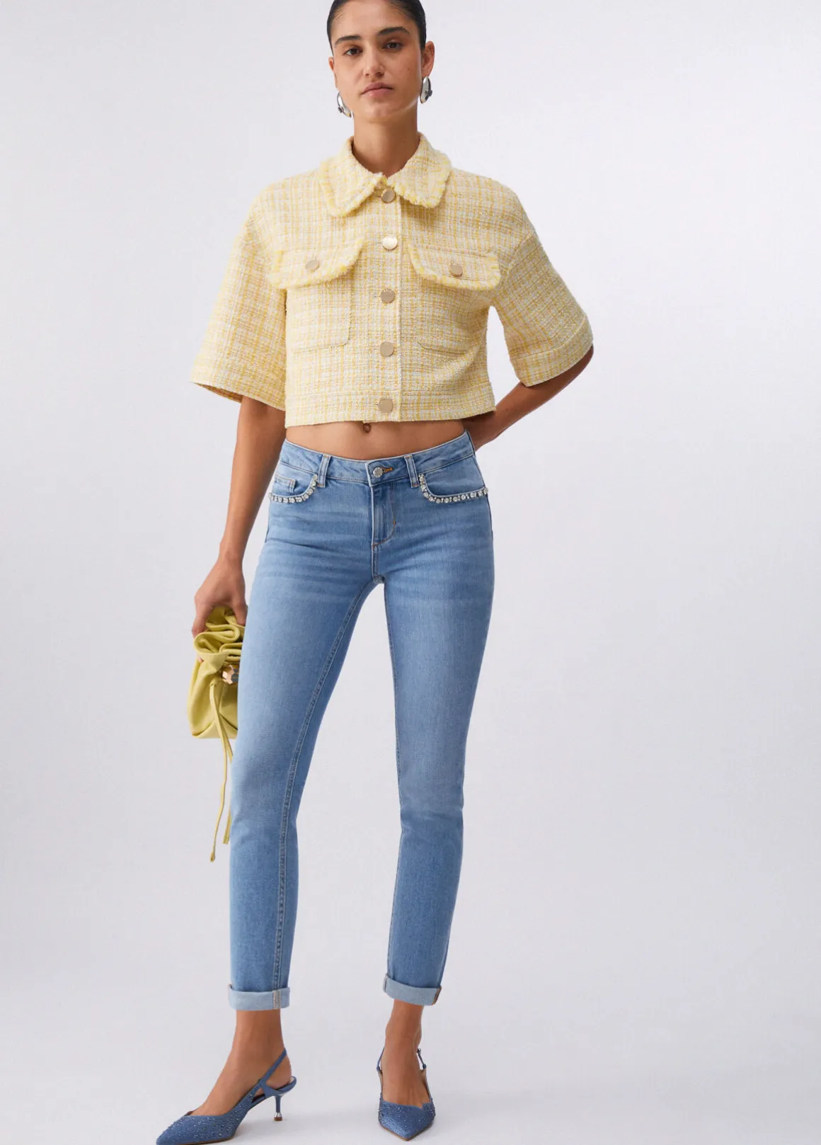 Jeans skinny con ricami gioiello