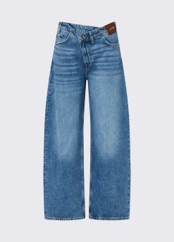Jeans straight con cintone asimmetrico