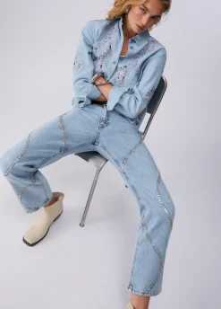 Jeans straight con ricami gioiello