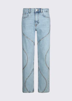 Jeans straight con ricami gioiello