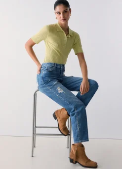 Jeans straight con ricami gioiello