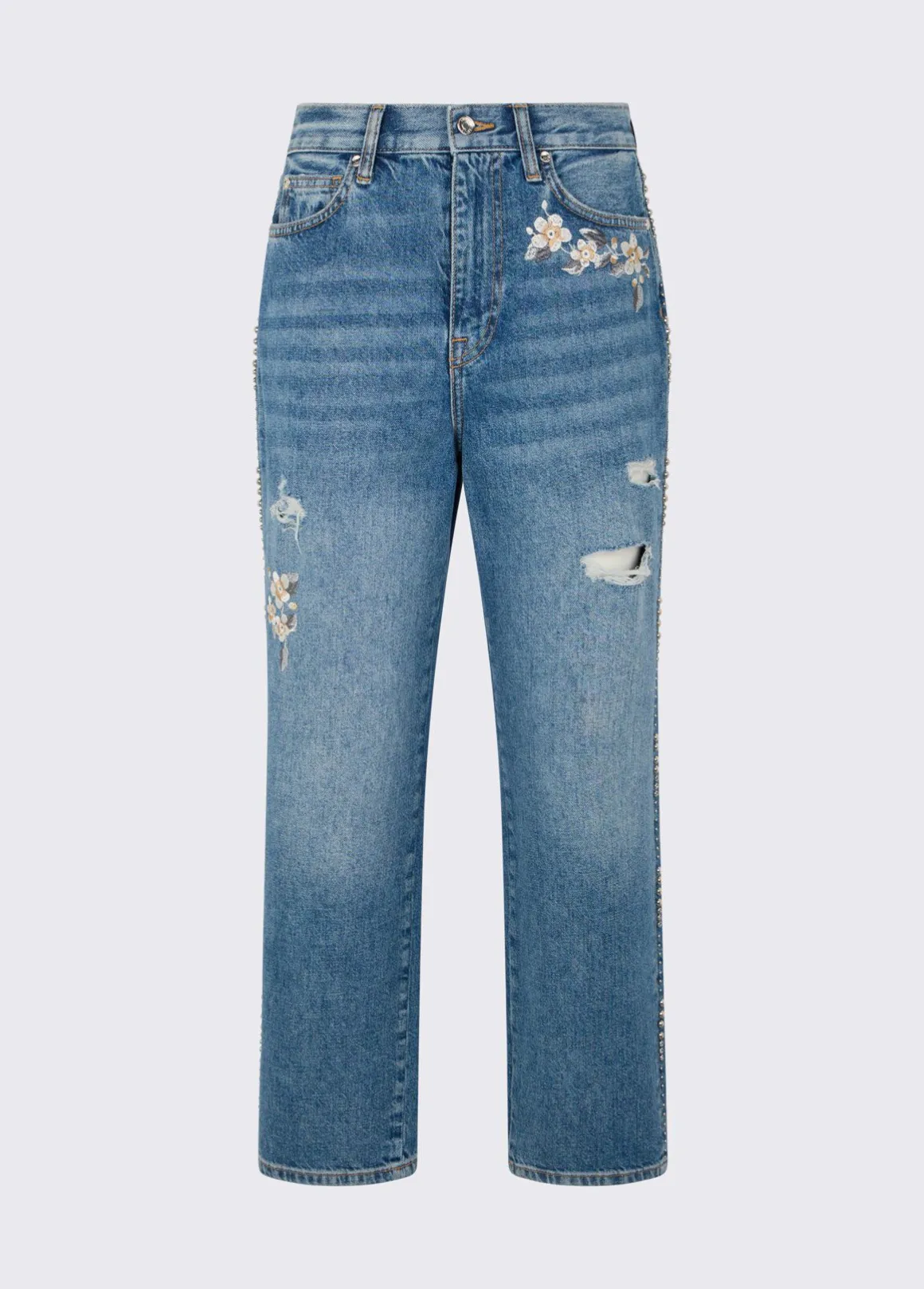 Jeans straight con ricami gioiello