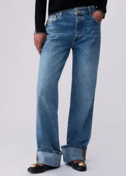 Jeans straight con risvolto