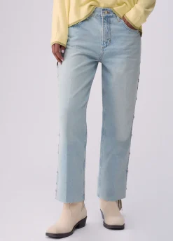 Jeans straight con strass
