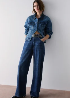 Jeans straight con strass