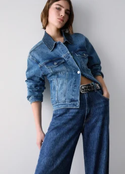 Jeans straight con strass