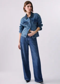 Jeans straight con strass