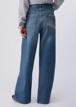 Jeans straight con strass
