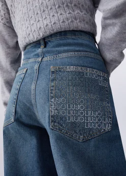 Jeans straight con strass