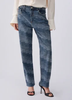 Jeans straight con strass