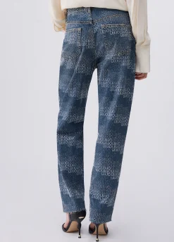 Jeans straight con strass