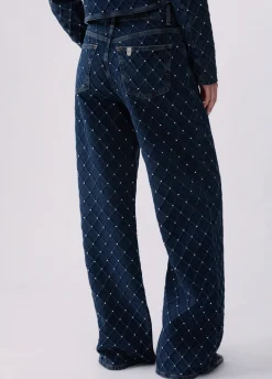 Jeans straight matelassé con strass