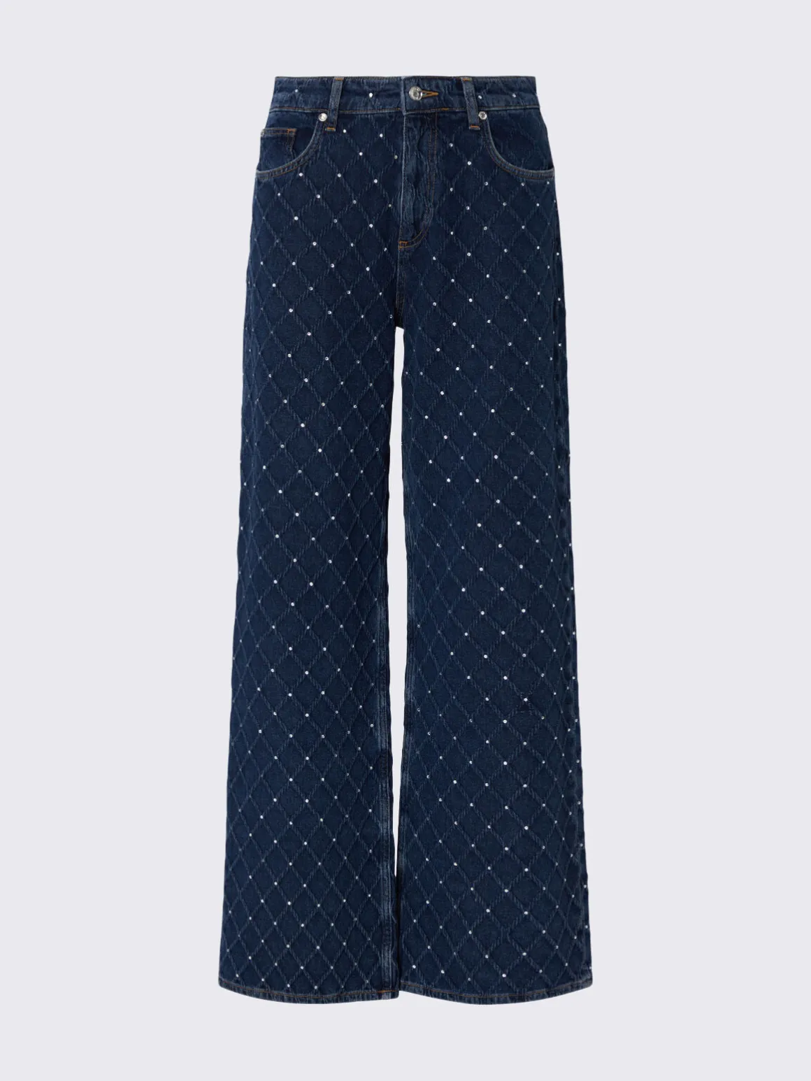 Jeans straight matelassé con strass