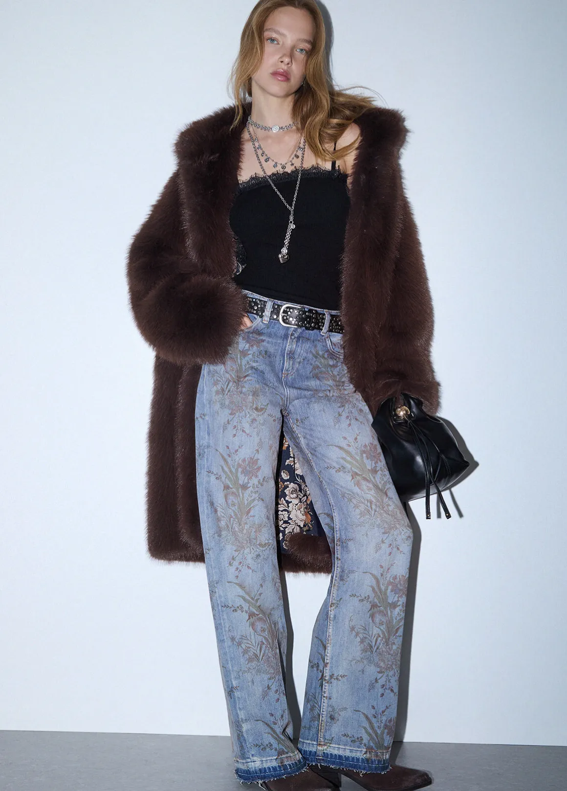 Jeans vita alta con stampa