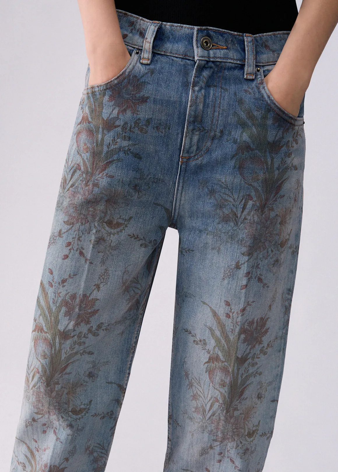 Jeans vita alta con stampa