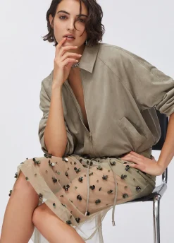 Longuette in tulle con ricami floreali