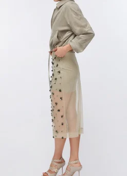 Longuette in tulle con ricami floreali