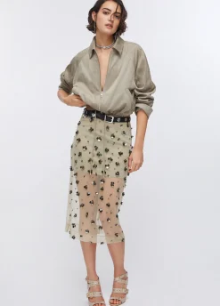 Longuette in tulle con ricami floreali