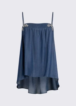 Mini abito in denim con castoni