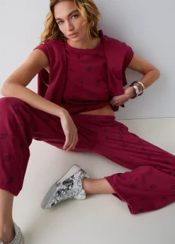 Pantalone in jersey délavé con strass
