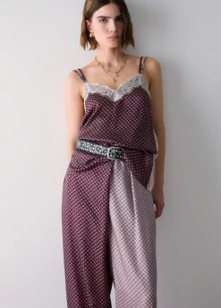 Pantaloni bicolor in twill