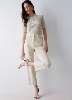 Pantaloni cropped con ricami gioiello