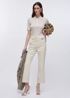 Pantaloni cropped con ricami gioiello