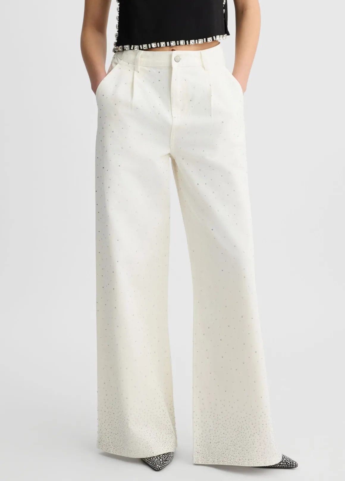 Pantaloni flare con strass
