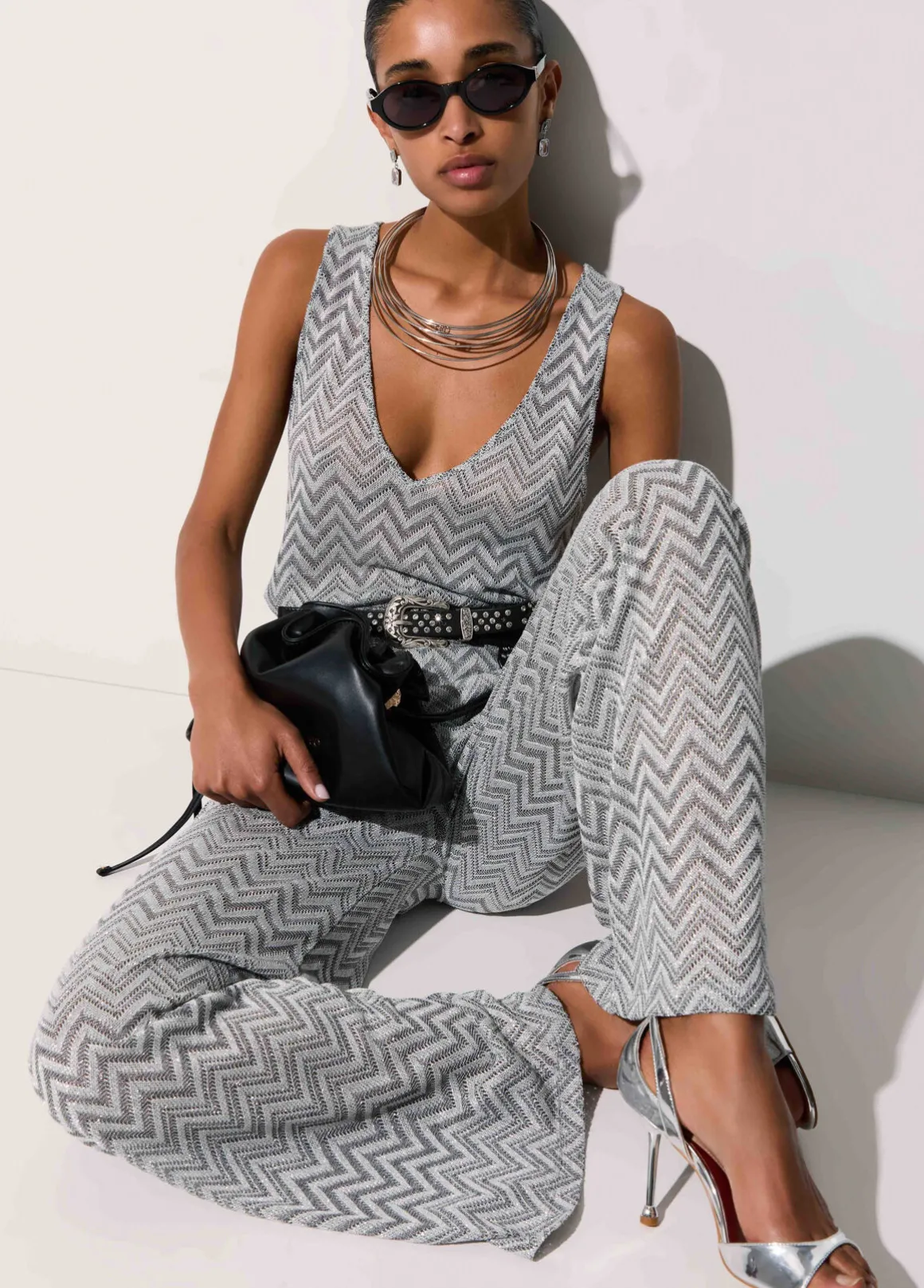 Pantaloni in maglia chevron