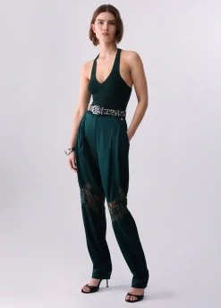 Pantaloni in raso con dettagli in pizzo