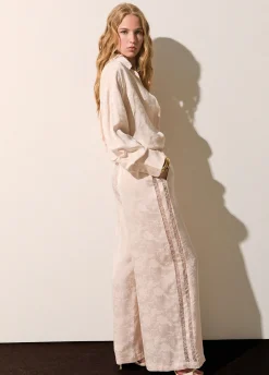 Pantaloni jacquard con pizzo valencienne