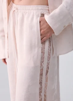 Pantaloni jacquard con pizzo valencienne