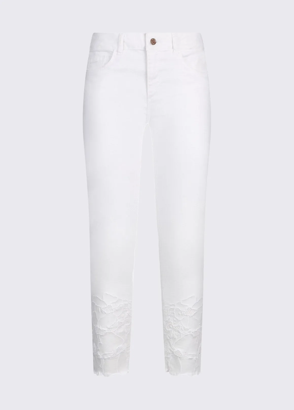 Pantaloni skinny con ricamo sangallo