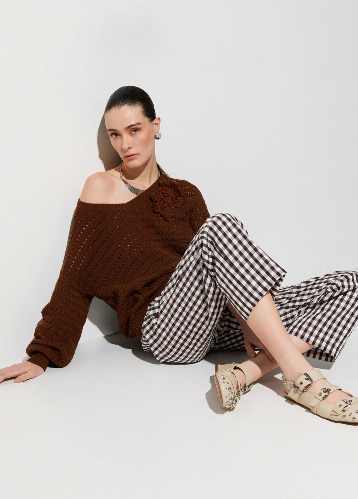 Pantaloni vichy in misto lino