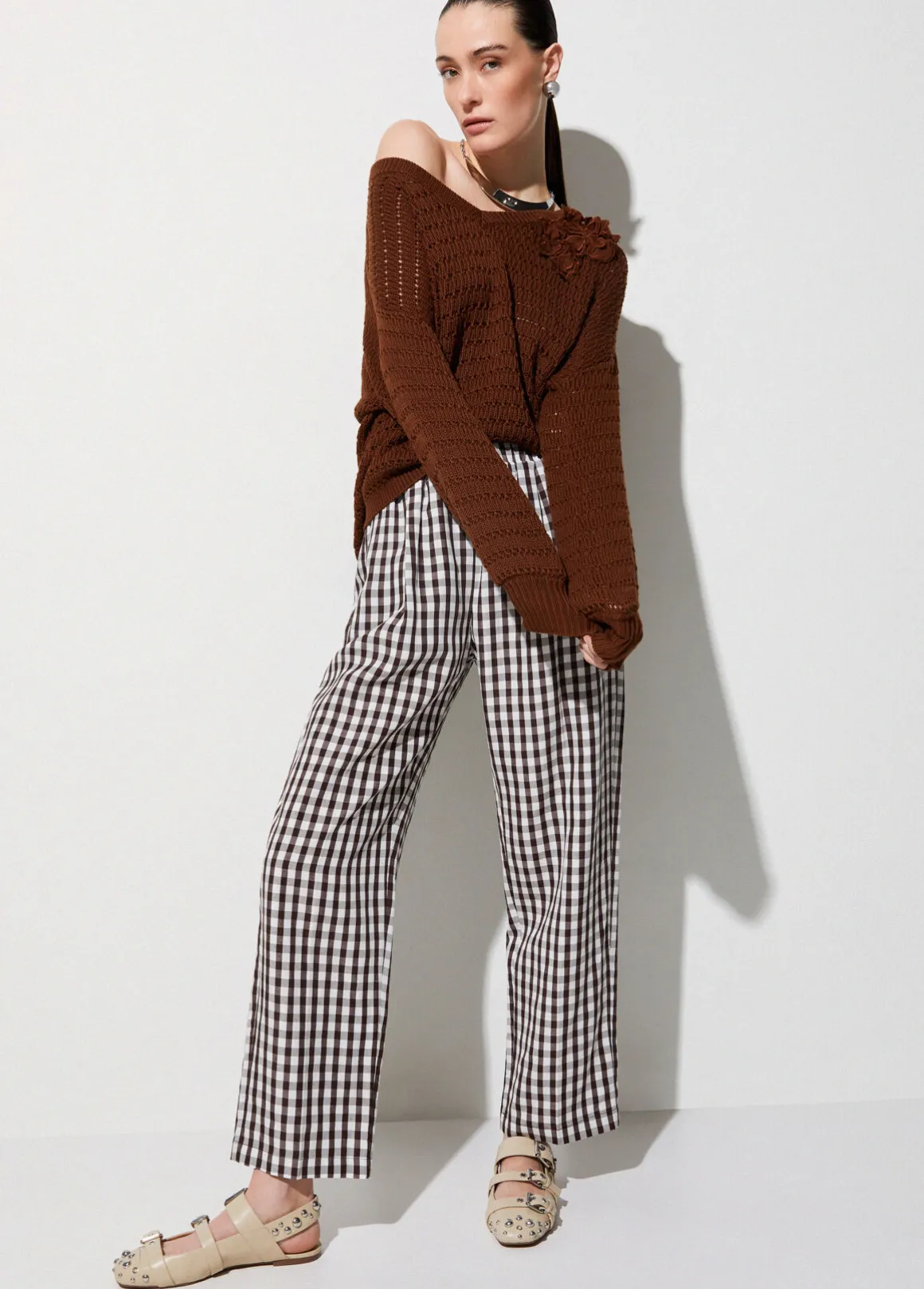Pantaloni vichy in misto lino