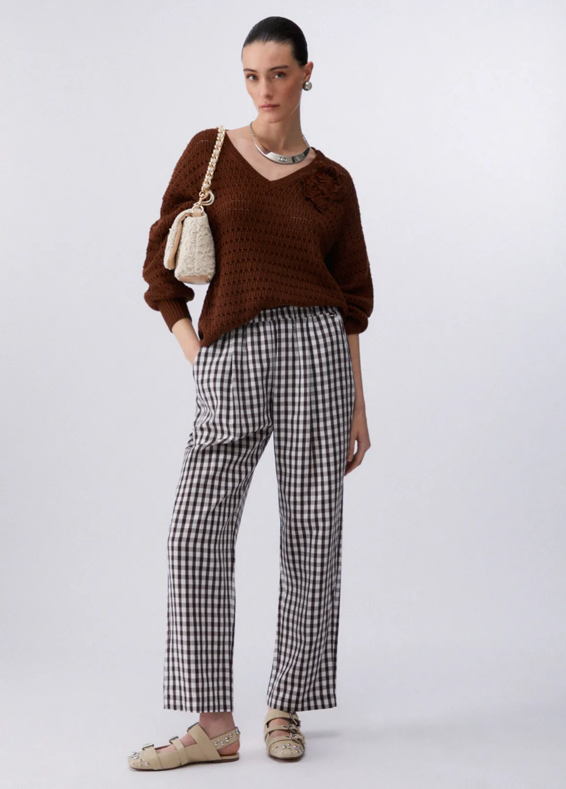 Pantaloni vichy in misto lino