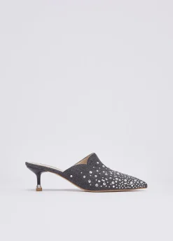 Sabot in denim con pietre gioiello