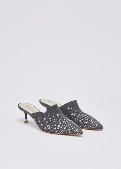 Sabot in denim con pietre gioiello