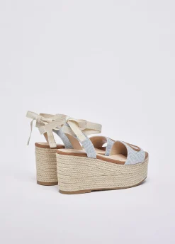 Sandali zeppa in denim jacquard