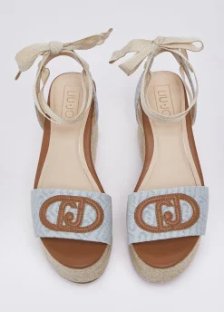 Sandali zeppa in denim jacquard