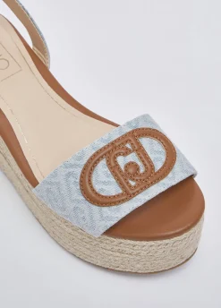 Sandali zeppa in denim jacquard