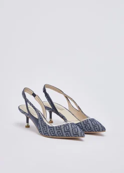 Slingback in denim jacquard